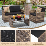 4 Pieces Patio Conversation Set, Outside Rattan Sectional Sofa, Cushioned Furniture Set, Wicker Sofa Ideal