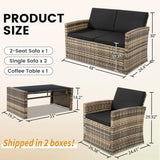 4 Pieces Patio Conversation Set, Outside Rattan Sectional Sofa, Cushioned Furniture Set, Wicker Sofa Ideal