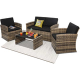 4 Pieces Patio Conversation Set, Outside Rattan Sectional Sofa, Cushioned Furniture Set, Wicker Sofa Ideal