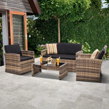 4 Pieces Patio Conversation Set, Outside Rattan Sectional Sofa, Cushioned Furniture Set, Wicker Sofa Ideal