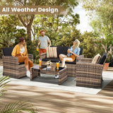 4 Pieces Patio Conversation Set, Outside Rattan Sectional Sofa, Cushioned Furniture Set, Wicker Sofa Ideal